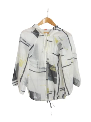 Hugo Boss Mujer S Blanco Plata Amarillo Negro Algodón Seda Cárdigan Chaqueta Con Capucha Foto 1 de 4