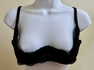 FREDERICK'S OF HOLLYWOOD SUJETADOR DE ENCAJE COPA ABIERTA NEGRO = XL = EXCELENTE Foto 1 de 4