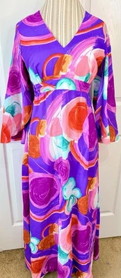 Maxi Vestido Kimono Asiático Polinesio Andrade Hawaii Años 70 De Colección Talla 14 (10) Foto 1 de 4