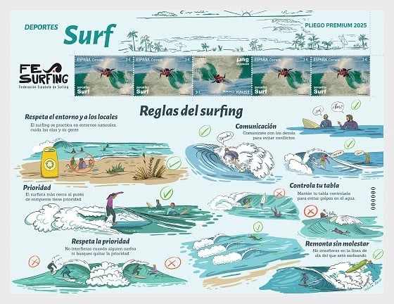 España ca 2025 Deportes Surf Surf Surf Estado de París Olímpico 2024 ms5v mnh COMPLETO Foto 1 de 1