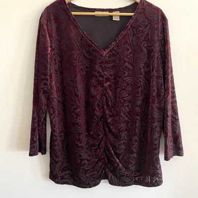 Apostrophe Elastizado Floral Terciopelo Burnout 20W 22W Acanalado Hada Gótico Manga 3/4 Foto 1 de 4