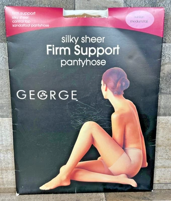 George Pantyhose Med/Tall Suntan Firm Support Silky Sheer Control Top Sandalfoot - Image 1 of 4