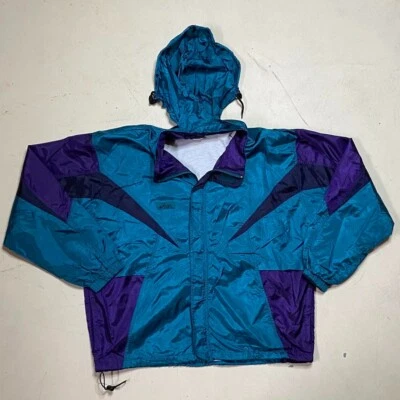 Blue and purple vintage 90s asics full zip windbreaker  Size;L - Image 1 of 4