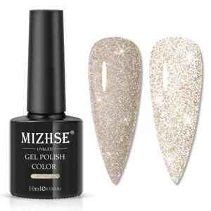 Reflective Glitter Gel Nail Polish, Light Gold Sparkly Shiny Gel Polish, Shimmer - Picture 1 of 12