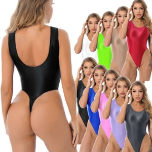 DE Damen Bodys Glänzend Bodysuit Jumspuit Stringbody Overall Ärmellos Catsuit - Bild 1 von 67