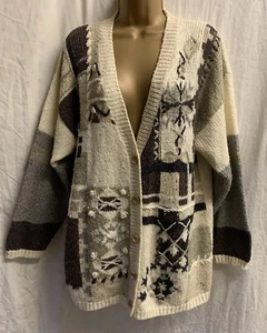 Vintage Wool Mix Patchwork Embroidered Knit Size M L Cottage Button Cardigan Top - Picture 1 of 16
