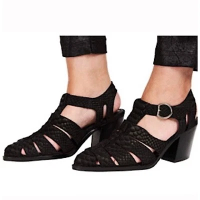 Jeffrey Campbell Angora Sandalia Negro Gamuza Tacón Botines Zapatos Cuero Serpiente 9.5 Foto 1 de 4