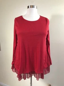 NUEVO CON ETIQUETAS CL SHANG Talla Grande XXL Borgoña Acanalado Tejido Borde Transparente L/S Camisa Top - Imagen 1 de 9