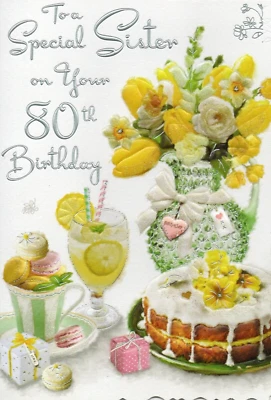 JONNY JAVELIN SISTER 80th BIRTHDAY CARD AGE 80 ~ QUALITY CARD ~ MODERN DESIGN LOVELY VERSE