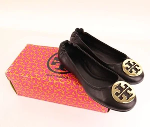 NIB Tory Burch Classic REVA Flats in Black Gold 6.5 $275 - Picture 1 of 11