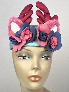 MATILDA JANE Girls OS Teal Christmas Reindeer Antler Cloth Stretch HEADBAND EUC - Picture 1 of 7