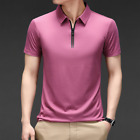 Casual Men's Trendy Solid Color Lapel Comfortable Short Sleeve Ice Silk T-shirt