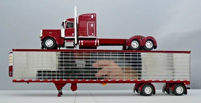DCP 1/64 Maroon Red Chrome Peterbilt 389 Utility Refrigerated Trailer 60-1734 - Image 1 of 4