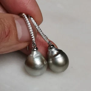 Tahiti Perlen Ohrringe Ohrhänger Silber 925 Unikat Barock Tropfen Ohrstecker + - Bild 1 von 5