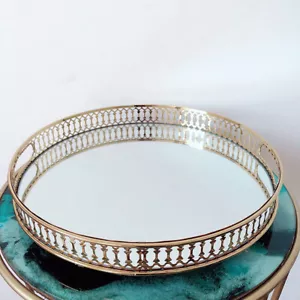 Home Food Serving Tablett Geschirr Golden Serviertablett Teller mit Spiegel Glas - Bild 1 von 13