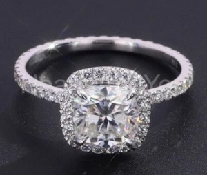 1.5ct Round Cut Moissanite Halo Women Engagement Ring 14k White Gold Plated - Picture 1 of 3