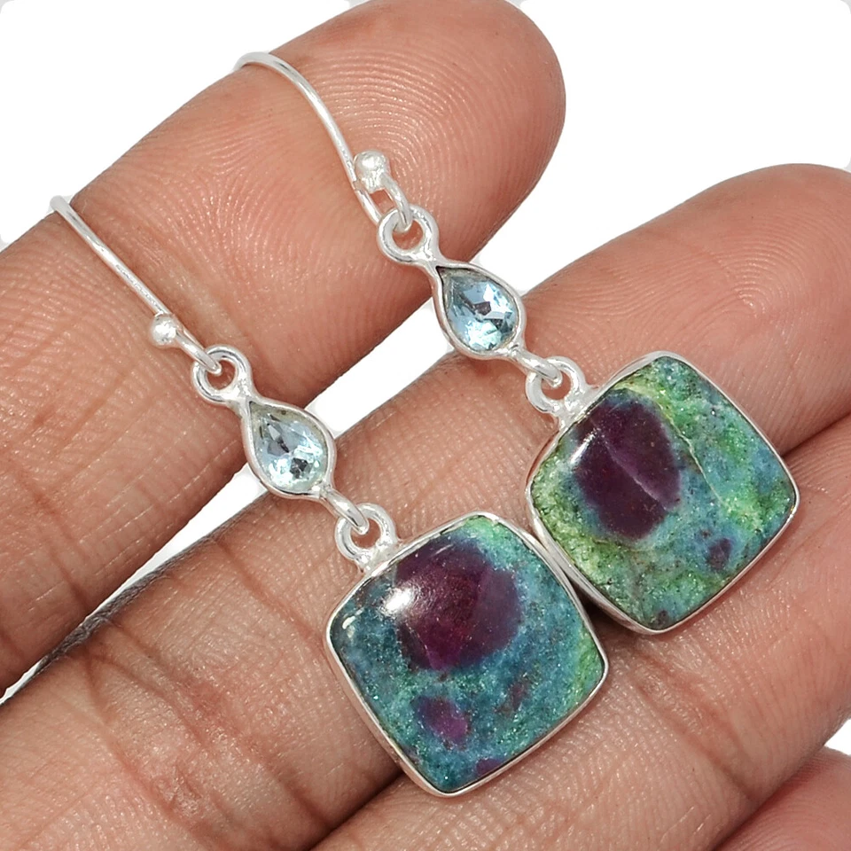 Natural Ruby In Kyanite & Blue Topaz 925 Silver Earrings Jewelry CE43975 - Image 1 of 1