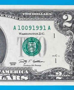 October 9, 1991 / 10 September 1991 : A 10091991 A BIRTHDAY $2 Two Dollar Bill - Picture 1 of 3