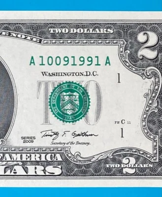 October 9, 1991 / 10 September 1991 : A 10091991 A BIRTHDAY $2 Two Dollar Bill - Image 1 of 3