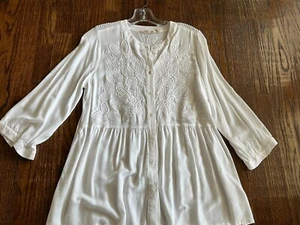 J. Jill Milk White Floral Embroidered Tunic Top 3/4 Sleeve Size S - Picture 1 of 8