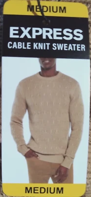 Express Men's Cable Knit Sweater Beige Medium All Cotton - Image 1 of 2