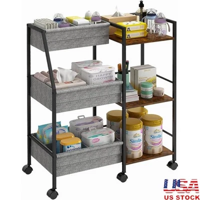 Baby Diaper Caddy Organizer Rolling Cart Utility Storage W/ Dividers Shelves New - Image 1 of 4