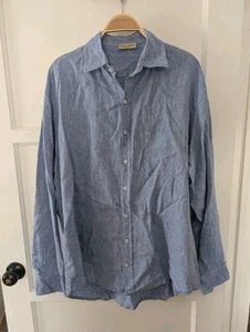 Camicia Sartoria Uomo XL 100% Lino Manica Lunga Blu Bottoni Preppy Italia - Foto 1 di 6