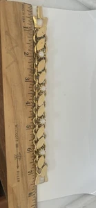 Vintage 60er Jahre strukturiertes & poliertes goldfarbenes Gliederarmband Kunstperlen - Bild 1 von 8