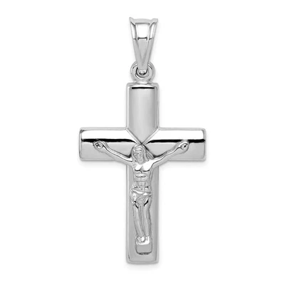Colgante Cruz Crucifijo Hueco Plata de Ley Chapado en Rodio, 23x46mm Foto 1 de 4