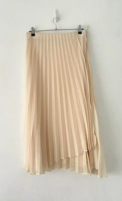 Saia Zara Feminina Plissada Bainha Mergulhada Forrada Camada Creme Midi Tamanho Extra Grande Nova Com Etiqueta - Imagem 1 de 4