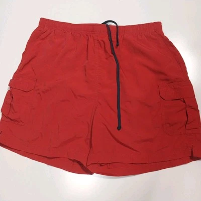 LL Bean Mens Swim Trunks Large Red 30-32w Nylon Mesh Lined Drawsting  - Image 1 of 4