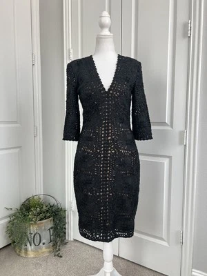 Vestido Corsé Jovani Mujer Negro Desnudo Intrincado Floral Encaje Formal, Cóctel Talla 4 Foto 1 de 4