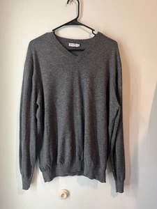 Tom James 100% Merino Wool Sweater Vneck Gray Long Sleeve Mens Large Lightweight - Imagen 1 de 5