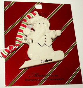 Lenox Merrily Yours Personalized Ceramic Snowman Holiday Ornament $13 New Joshua - Picture 1 of 1