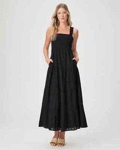 NWT Paige Ginseng Tiered Cotton Maxi Sundress BLACK SIZE 10/100%AUTHENTIC - Picture 1 of 5