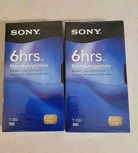 2 SONY VHS Blank Tapes 6 Hrs Hours T-120 Premium Grade New & Sealed - Picture 1 of 2