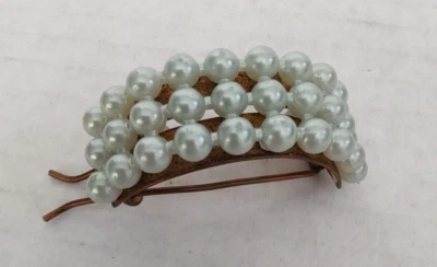 Vintage Faux Pearl Light Blue Hair Barrette Clip Mid Century - Image 1 of 4