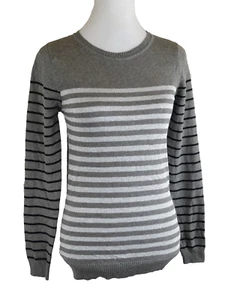 Energie Womens Crew Neck Sweater Pullover Top Long Sleeve Stripe Metallic Gray L - Picture 1 of 7