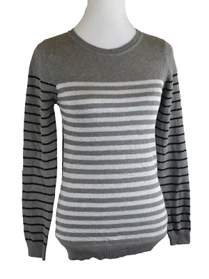 Energie Womens Crew Neck Sweater Pullover Top Long Sleeve Stripe Metallic Gray L - Image 1 of 4