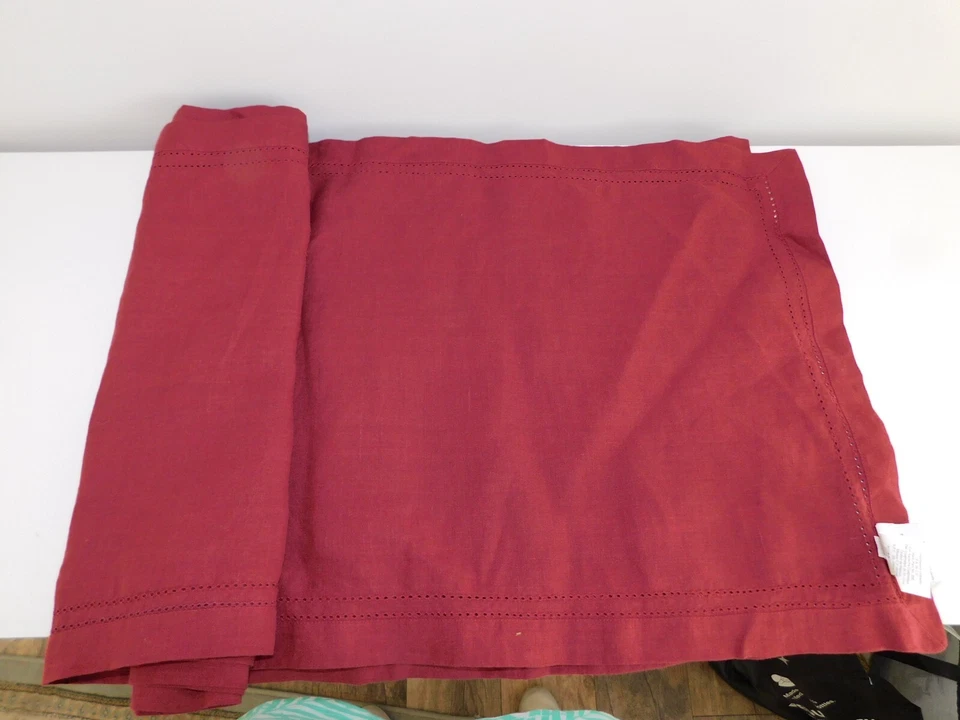Corredor de mesa Williams Sonoma rojo 100 % lino doble dobladillo puntada 16" x 108" nuevo con etiquetas Foto 1 de 2