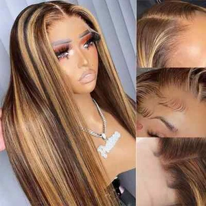 34Inch Lace Front Human Hair 4/27 Ombre 13x6 Lace Frontal Wigs 13x4 Wigs Women - Picture 1 of 11