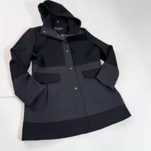 Guess Coat Womens XXL 2X Black Gray Hooded Wool Blend Overcoat A Line Classic - Picture 1 of 10