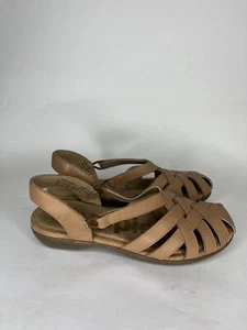 hush puppies sandals women Size 38.5 US 7.5 Tan Leather Sling Back Comfort  - Picture 1 of 17