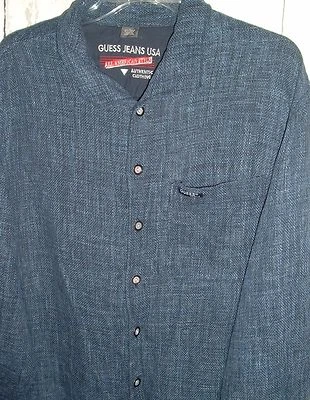 Vtg Shirt GUESS JEANS USA All American Style Mens Linen Blend Blue Button Up L - Image 1 of 3
