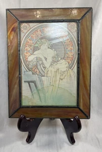 "Marco de vitral/vidrio de escoria 8x10"" Mucha Girl con amapolas-dañado" - Imagen 1 de 11