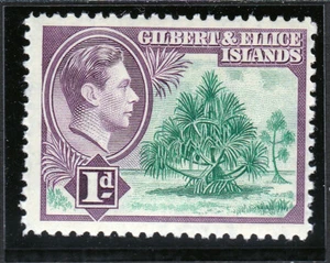Gilbert and Ellice Islands 1939 1d KGVI Green-Violet Pandanus Tree Sc-41 MNH OG - Picture 1 of 1