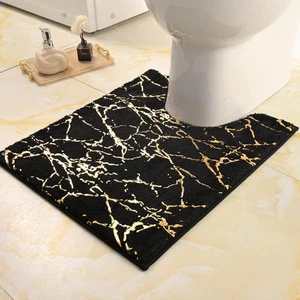 Toilet Rugs U Shaped Black and Gold Bathroom Rugs, Gold Decor Toilet Mat Cont... - Picture 1 of 6