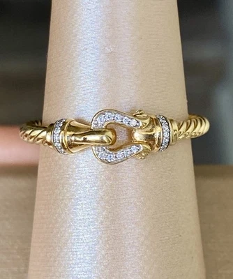 David Yurman Diamond Buckle Ring 18k Gold 2mm Size 8 Box Gorgeous $1250+ - Image 1 of 4