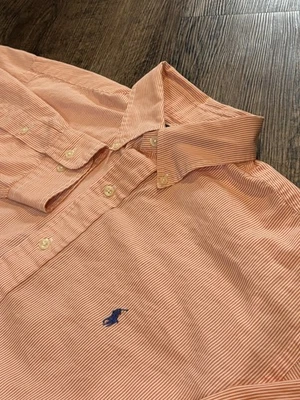 Camisa de vestir Polo Ralph Lauren para hombre Yarmouth naranja a rayas de algodón talla 16,5-34/35 Foto 1 de 4