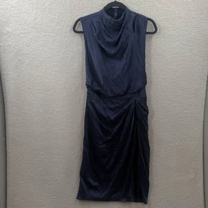 Fame and Partners Navy Sleeveless with a draped neckline midi satin dress ruched - Picture 1 of 13